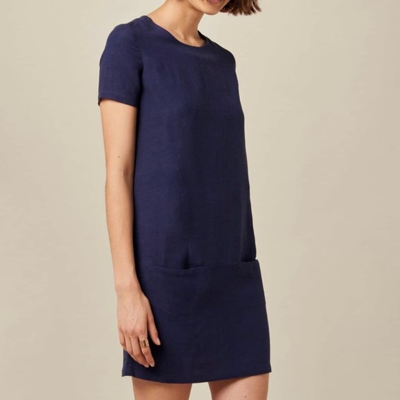 Sessùn linen blend blue mini dress - with pockets! - Picture 1 of 11